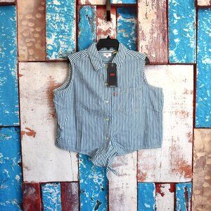 Women's Levi's Sleeveless Rumi Front Button-Down Shirt Denim XL Frostline Blue